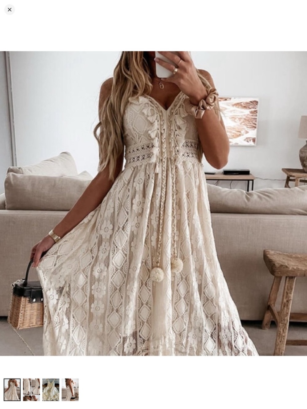 Lace Summer Resort Maxi Dress - Cream